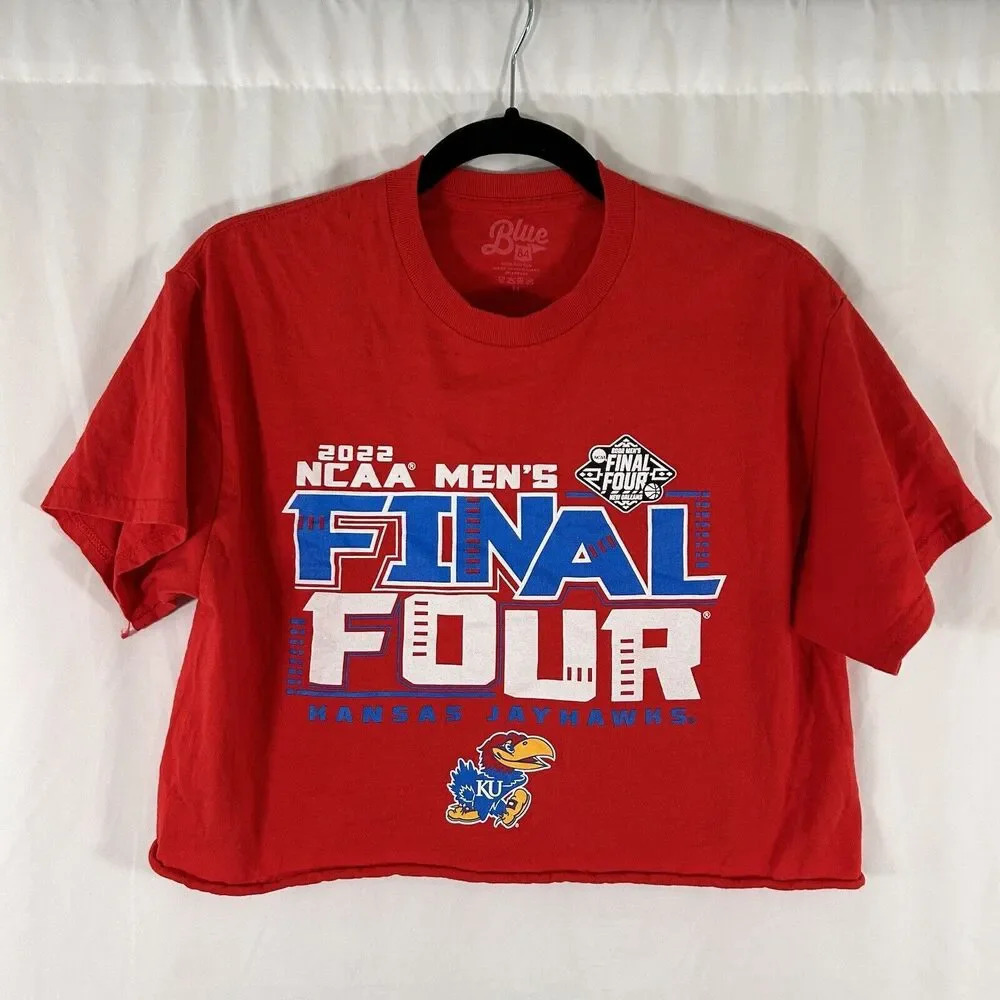 Kansas Jayhawks 2022 Final Four Crop Top Women's Medium Red Graphic Print Crew